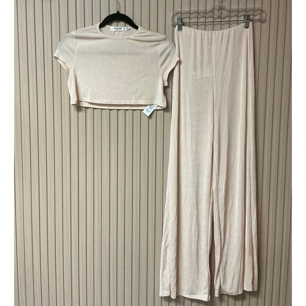 Missguided Acetate Slinky Long Sleeve Two-Piece Set Light Pink Size 4